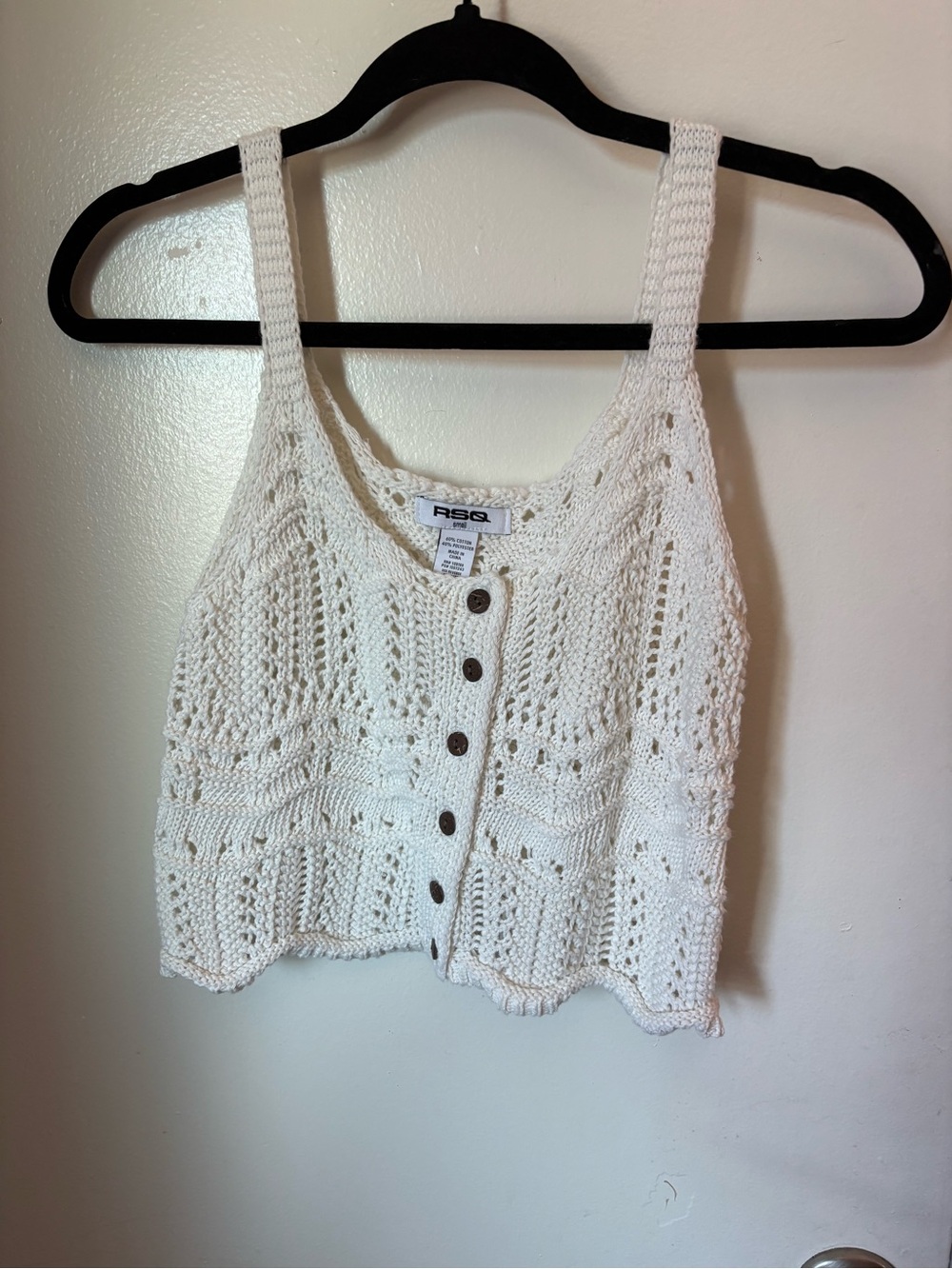RSQ White Crochet Button-Front Crop Top